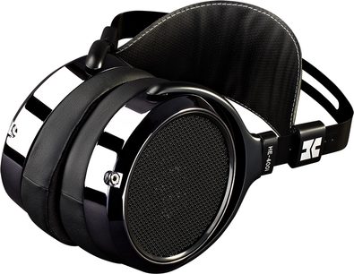 Åbent hi-fi hovedsæt Hifiman HE400i sort, polstret hovedbøjle, store runde ørepuder med gitternet, trekvartvisning forfra