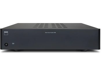 NAD C268 kraftforsterker i grafittfarge, frontvisning, rektangulær utstrekning, matt svart frontpanel, perforert grill