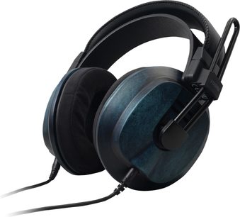 Fostex T60RP Mk2 Ai kablet hi-fi-hovedtelefon, sort hovedbøjle, blå træskaller, polstrede circum-aurale ørepuder