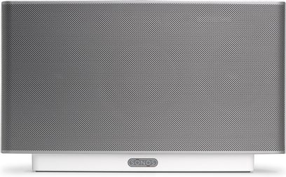 Altavoz inalámbrico Sonos PLAY:5 blanco, rectangular, con rejilla metálica perforada, base amplia y fondo gris liso