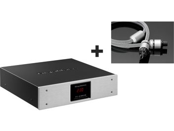 GigaWatt PC-3 SE EVO+ strømforsyning med LS-1 EVO+ 1,5m strømkabel, sort kabinett, rødt display, frontvisning og kontaktdetalj