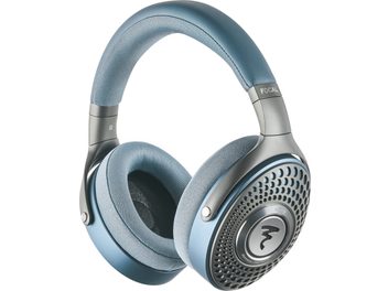 Cuffie hi-fi chiuse Focal AZURYS, archetto e cuscinetti imbottiti blu chiaro, padiglioni circolari forati, vista frontale