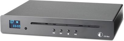 Pro-Ject CD Box SE sort CD-afspiller, rektangulært mat sort kabinet, front med blå display, 5 knapper og CD-skuffe
