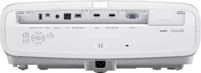 Epson EH-LS9000W video projector, white plastic casing, rear view with HDMI, USB, LAN, VGA, and RS-232C ports