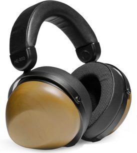 Åbne hi-fi hovedtelefoner Hifiman HE-R10D, store sorte ørepuder, tyk hovedbøjle, guldbelagt plade, metalhængsler