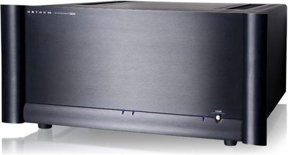 Anthem P2 effektforstærker, rektangulært sort metalkabinetdesign, minimalistisk frontpanel med to blå LED-lys, set forfra