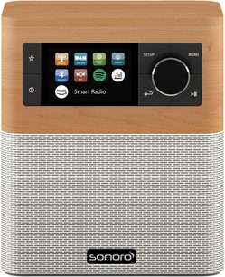 Радио за маса Sonoro Smart Radio с финиш от явор и бял цвят, LCD екран, сензорни бутони за функции и настройки