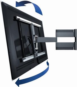 Vægmonteret sort drejelig og vippelig TV-holder, leddet arm, VESA-kompatibel, rotation mellem portræt- og landskabsformat