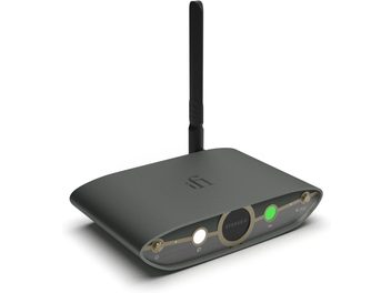 Síťový audio přehrávač iFi Audio Zen Stream 3 šedý se zadní anténou a předním panelem s kulatými kontrolkami