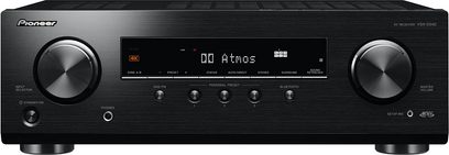 Pioneer VSX-534D sort home cinema-forstærker, front, drejekontakter, LCD-skærm, børstet aluminium