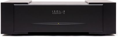 Acondicionador de red eléctrica Isol-8 SubStation F3 Axis negro, visto de frente, con panel frontal enmarcado y pequeño indicador luminoso amarillo central