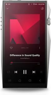 Astell&Kern SP4000T Stainless Steel odyofil taşınabilir çalar önden görünüm, siyah dokunmatik ekran ve gümüş yan düğme