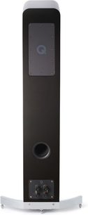 Q Acoustics Concept 50 sort højttaler, lakeret i sort, set forfra, diskant og mellemtone/bas-højttaler synlige