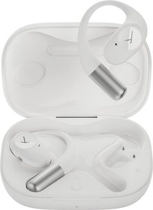 Auriculares Beyerdynamic Amiron 200 blancos de plástico, ganchos para la oreja y acentos metálicos, estuche de carga abierto