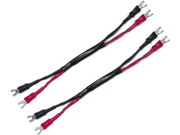 Dos cables para altavoces Cardas Jumpers Clear con horquillas, rojo y negro, de cobre, aislados, de aproximadamente 30 cm