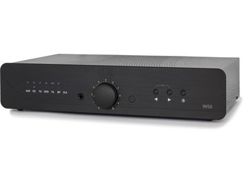 Stereo-Hi-Fi-Verstärker Atoll Electronique IN50 Signature schwarz, Frontblende mit Tasten, Drehregler, Kopfhörer- und Aux-Buchsen, LED-Anzeige