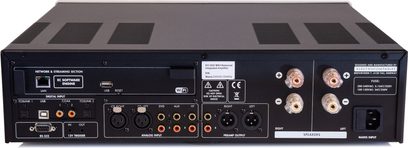 Amplificatore hi-fi stereo Electrocompaniet ECI-6DX MKII nero, pannello frontale con connettori, pulsanti e spie, vista frontale