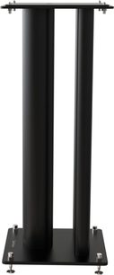 Μαύρο σατέν βάση ηχείου Norstone Design Stylum Max, δύο κατακόρυφες μαύρες κολόνες σε μαύρη ορθογώνια βάση, μπροστινή όψη
