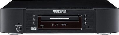 Marantz BD7004 4K Blu-ray-afspiller, frontvisning, sort front, blå display, diskskuffe, kontrolknapper