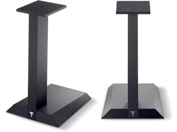 Two matte black metal Focal Chora 806 rectangular floor-standing speakers, shown in three-quarter and side views