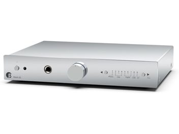 Pro-Ject MaiA S2 Chrome Stereo Integrated Hi-Fi Amplifier with a rectangular casing, central circular knob, front-facing ports, and selectors