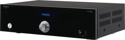 Stereo předzesilovač Advance Paris XP-500 černý, pohled zepředu, tlačítka a konektory na čelním panelu, logo a název v bílé barvě