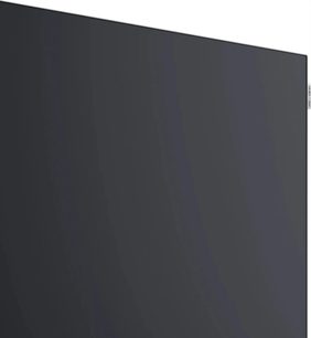Televisor Loewe We. SEE 65 OLED dc preto de ecrã plano com moldura fina, vista frontal parcial