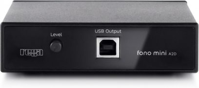 Rega Mini Fono A2D fonski predojačevalnik, črno ohišje, vrtljivi gumb, LED lučka, USB priključek, kompaktna izvedba