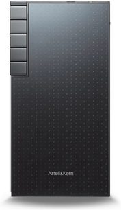 Schwarzer audiophiler Astell&Kern PD10-Player, Frontansicht, strukturiertes rechteckiges Design mit sichtbaren Seitentasten