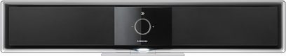 Samsung HT-BD8200 schwarze Soundbar, Frontansicht, mit Bedienungstasten und integriertem DVD-Player auf der Oberseite