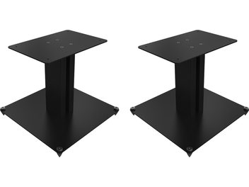 Par sorte metalhøjttalerstativer Klipsch KS-12 med kvadratisk base og rektangulær topplade