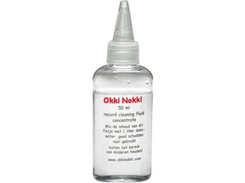 50 ml transparent bottle of Okki Nokki Record Cleaning Fluid vinyl cleaning liquid, with white cap and red label