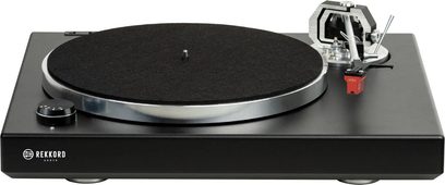 Gramofon Rekkord Audio M600 matně černý, raménko s přenoskou Quintet Red, černý talíř, obdélníkové černé šasi