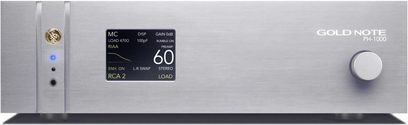Phono-forforstærker til pladespiller Gold Note Ph-1000 lite sølvfinish frontpanel med digital skærm og drejeknap