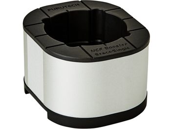 Multiprise Furutech NCF Booster Brace Single noire et grise, vue de dessus en gros plan, forme cylindrique