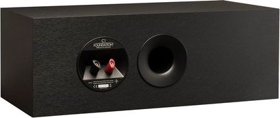 Centrální reproduktor MartinLogan Foundation C1 v matné černé barvě, pohled zepředu, s reproduktory a kruhovým basreflexovým portem