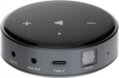Elipson WM cylinderformet sort multiroom netværksaudioafspiller, 3 touch-knapper, USB-C- og jackporte, set ovenfra