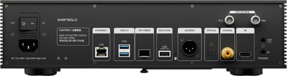 Мережевий аудіопрогравач EverSolo T10 чорний, вигляд ззаду з портами Ethernet USB AES/EBU оптичним коаксіальним та IIS