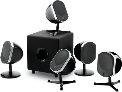 Focal Pack Bird 5.1 System sort kompakt højttalerpakke i matsort, bestående af 5 satellithøjttalere og 1 kubisk subwoofer, alt sammen i matsort farve