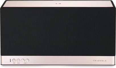 Triangle AIO 3 černý, pohled zepředu, mřížka s černou textilií, lišta z kartáčovaného kovu, 4 tlačítka a kontrolka vlevo