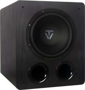 Tonewinner SW-D4000 subwoofer i sort træfinish med frontvendt højttaler og to runde basrefleksporte på fronten