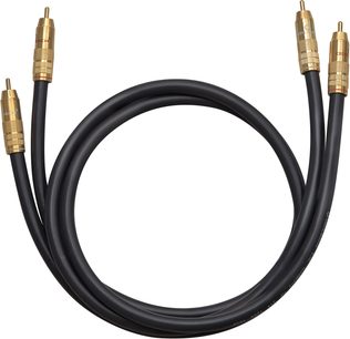 Audio analogový kabel Oehlbach NF 214 Master 0,5 m černý v plastovém provedení, čtyři kovové pozlacené válcové RCA konektory s rýhovaným povrchem, pohled shora