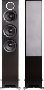 Par højtalere Elac Debut Reference DFR52, set forfra, sort kabinet, tweeter med metalgitter, grå stofdæksel