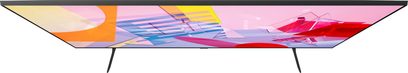 Samsung QE75Q60T 2020 televisie, vooraanzicht, plat rechthoekig scherm, dunne behuizing, abstracte gekleurde afbeelding weergegeven