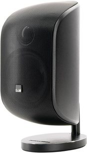 Kompakt Bowers & Wilkins MT80-D højttaler i sort, sort lakeret finish, set forfra, afrundet form, sort gitter