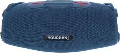 Bluetooth-højttaler Yourban Getone 45 blå, set forfra, cylindrisk form, tekstureret stof, kontrolknapper på toppen