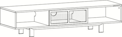 Norstone Design Cinema TV-møbel, frontvisning, 2 tremmede døre, 1 hylde, i lyst træ på metalben