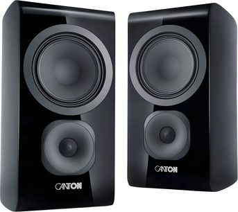 Par de altavoces de estantería Canton Vento 31 negro lacado, vista frontal con gran altavoz y tweeter negro