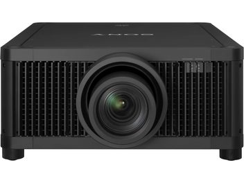 Vidéoprojecteur Sony Professional VPL-GTZ380/1 noir, vu de face, avec grand objectif central et grilles d’aération