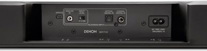 Denon DHT-T110 soundbar, bagside, audio- og videostik, tv-indgang, optisk og koaksial niveau